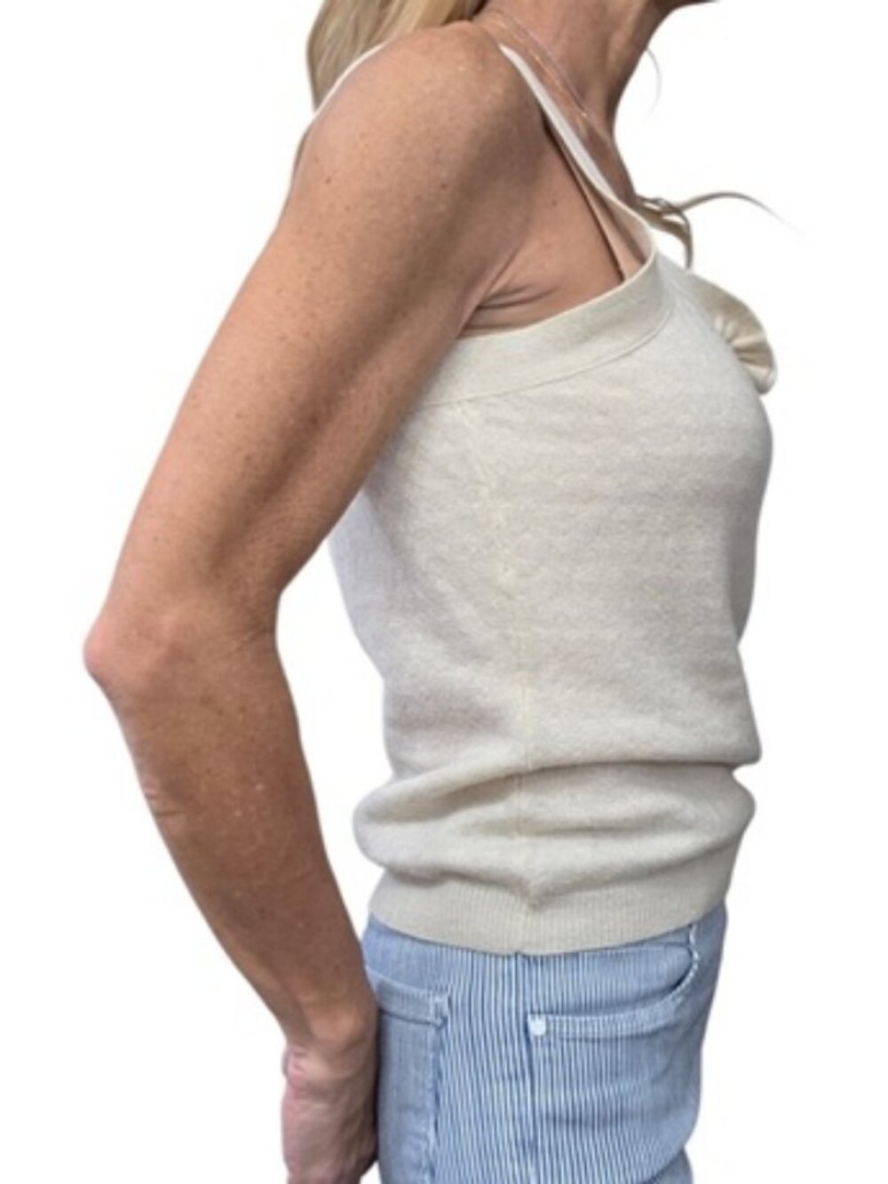 RED Valentino Cashmere Wool Knit Sweater Tank Cream Ruffle Neck - Picture 3 of 8